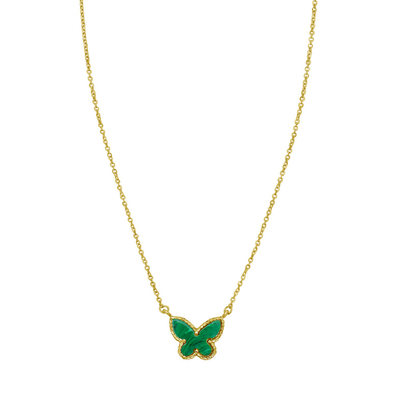14K Primavera Malachite Butterfly Necklace-Yellow | Lobster