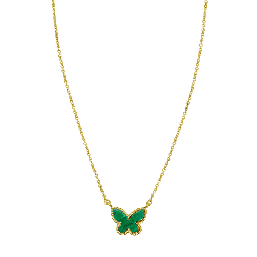 14K Primavera Malachite Butterfly Necklace-Yellow | Lobster