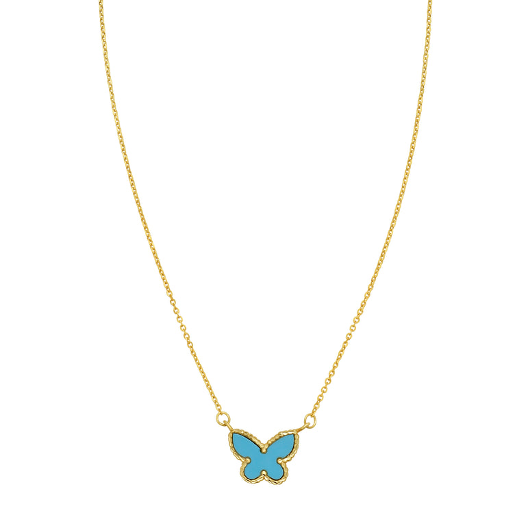 14K Primavera Turquoise Butterfly Necklace-Yellow | Lobster