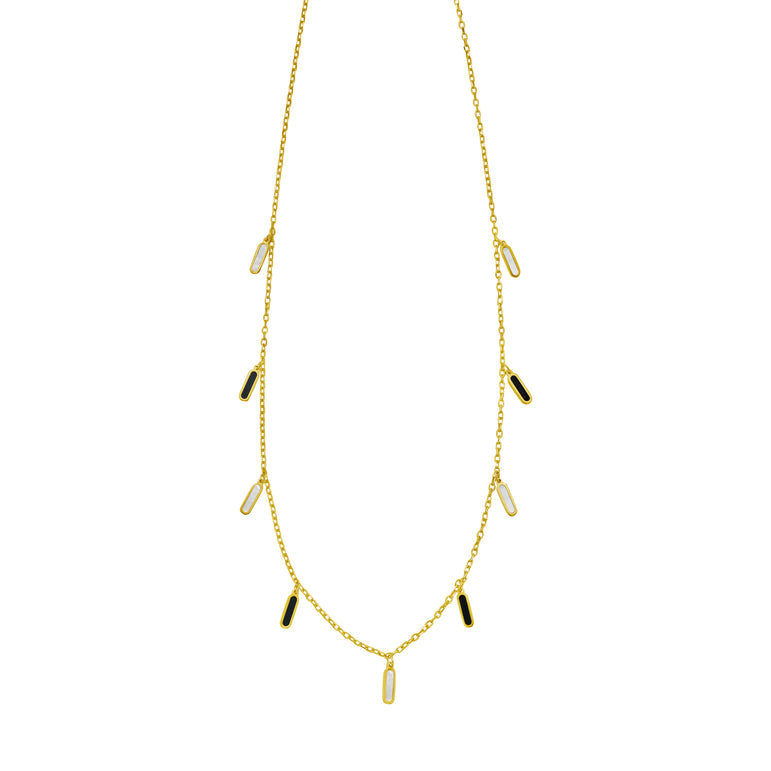 14K Onyx & MOP Inlay Station Necklace-Yellow | Lobster