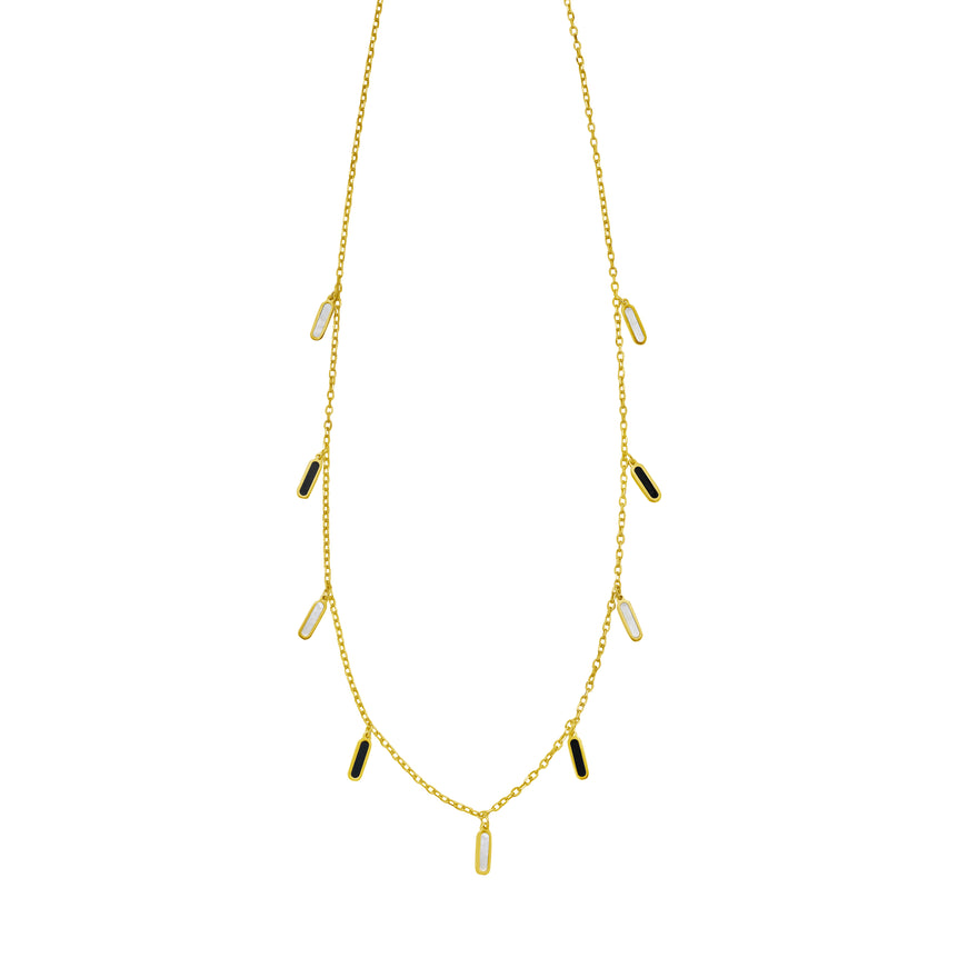 14K Onyx & MOP Inlay Station Necklace-Yellow | Lobster