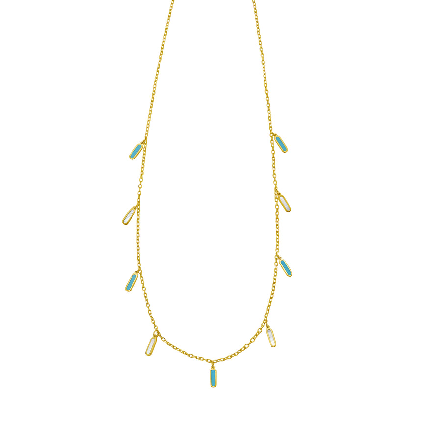 14K Turquoise & MOP Inlay Station Necklace-Yellow | Lobster
