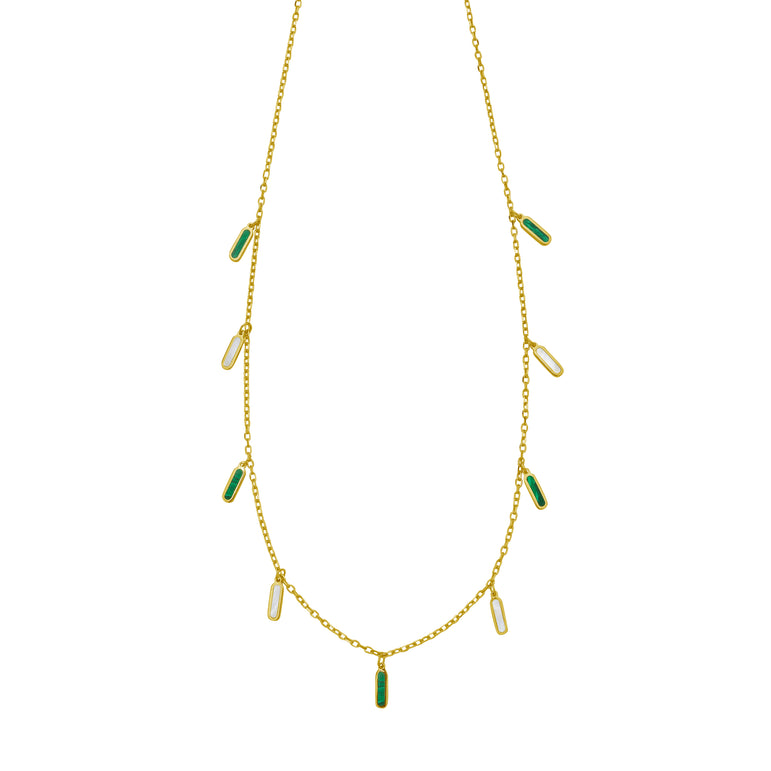 14K Malachite & MOP Inlay Station Necklace-Yellow | Lobster
