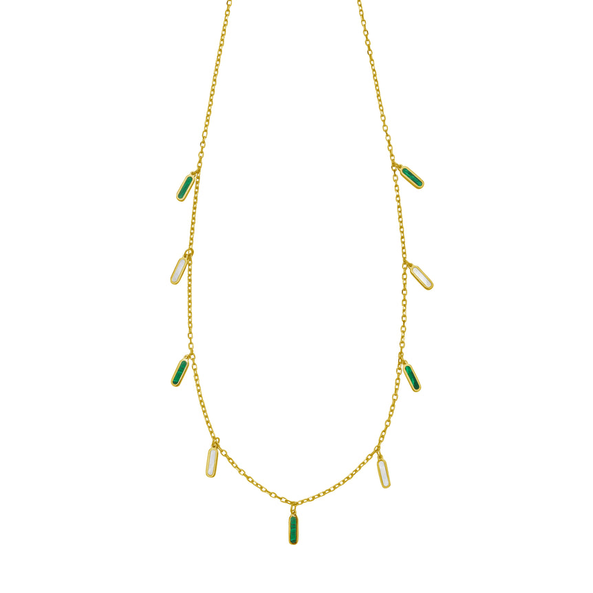 14K Malachite & MOP Inlay Station Necklace-Yellow | Lobster