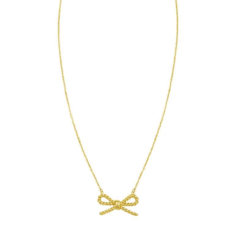14K Rope Bow Necklace-Yellow | Lobster