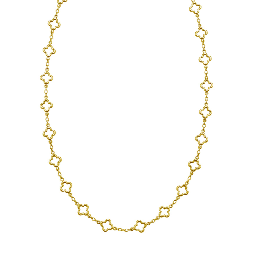 14K Clover Link Necklace-Yellow | Lobster
