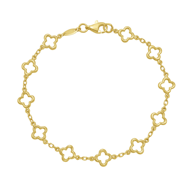 14K Gold Clover Link Bracelet-Tri-color | Spring Ring