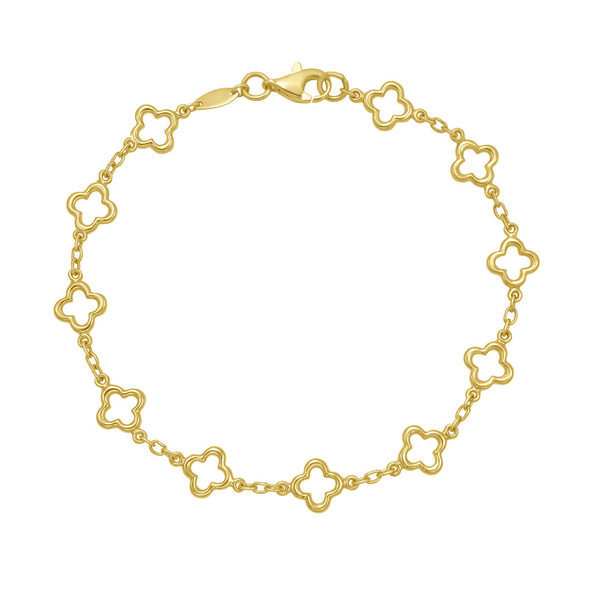14K Gold Clover Link Bracelet-Tri-color | Spring Ring