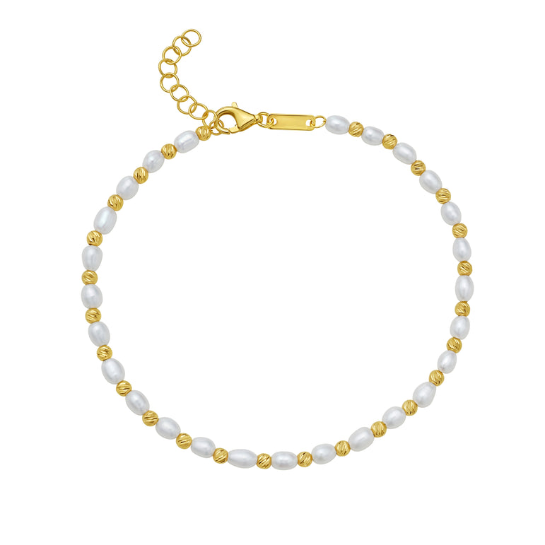 14K Bead & Pearl Bracelet-Yellow | Lobster