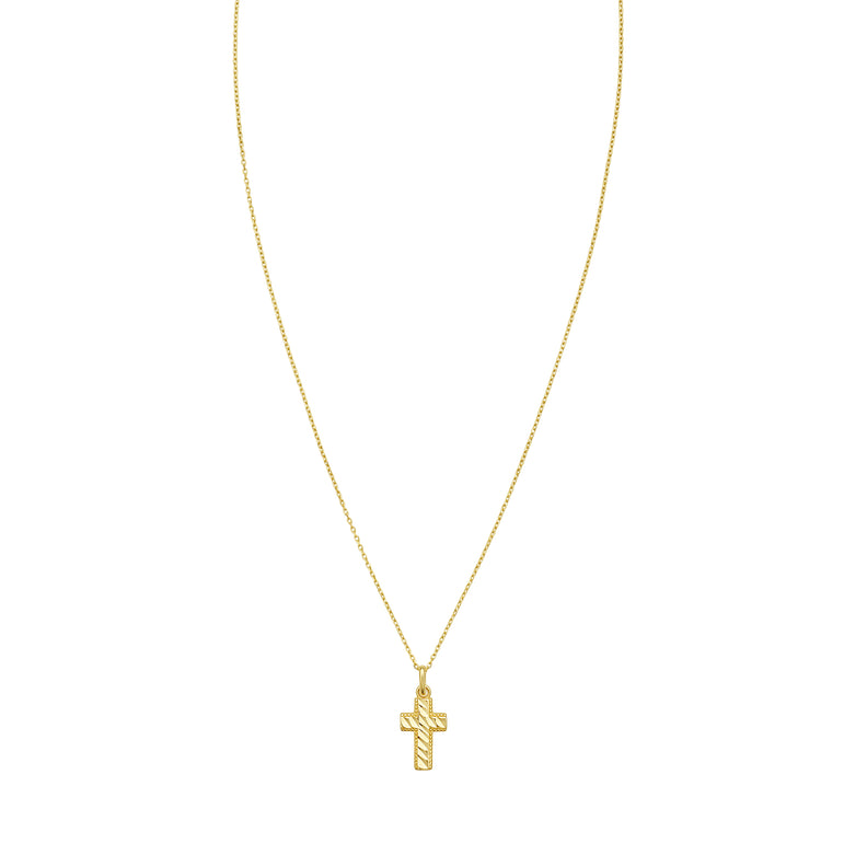 14K Diamond-Cut Cross Necklace-Yellow | Spring Ring