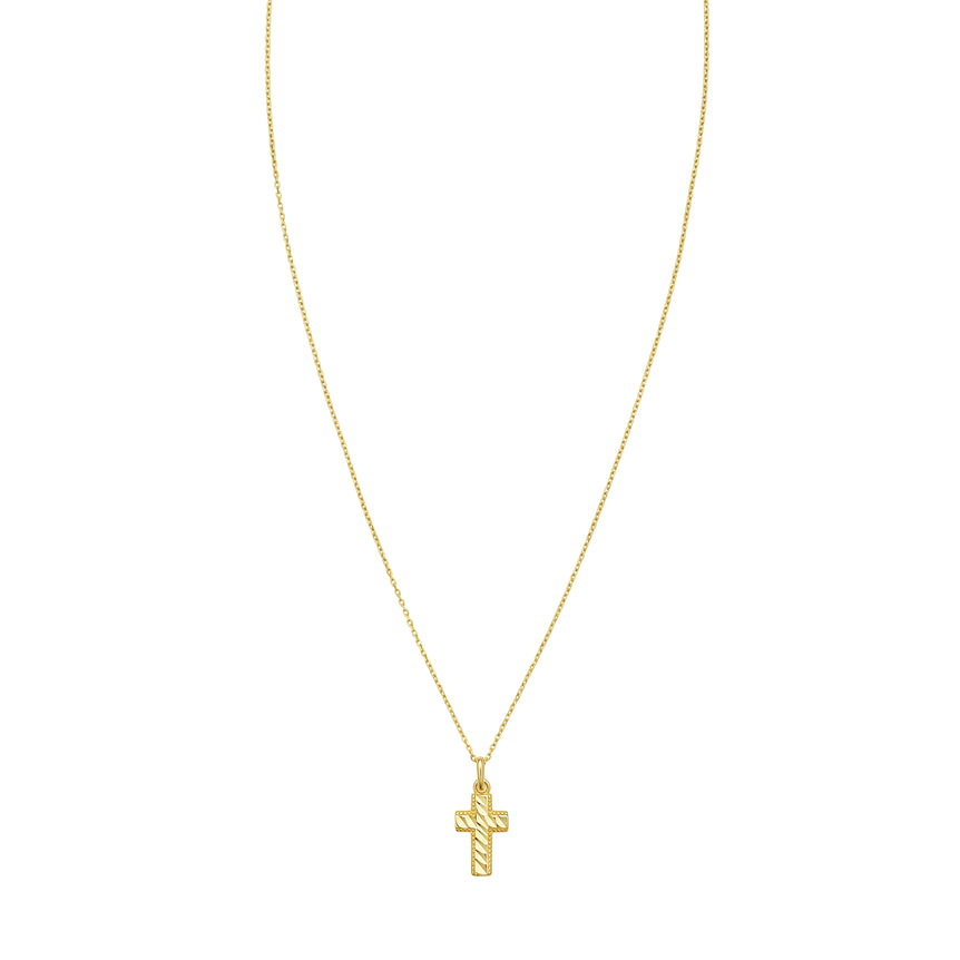 14K Diamond-Cut Cross Necklace-Yellow | Spring Ring