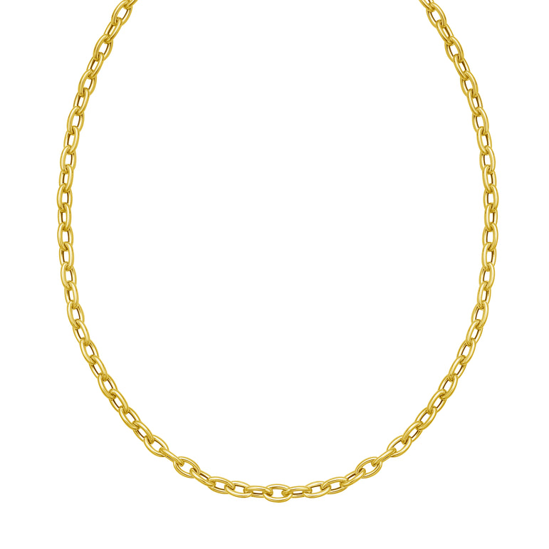 14K Charm Lock Rolo Chain-Yellow | Lobster