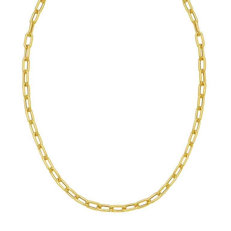 14K Charm Lock Paperclip Chain-Yellow | Lobster