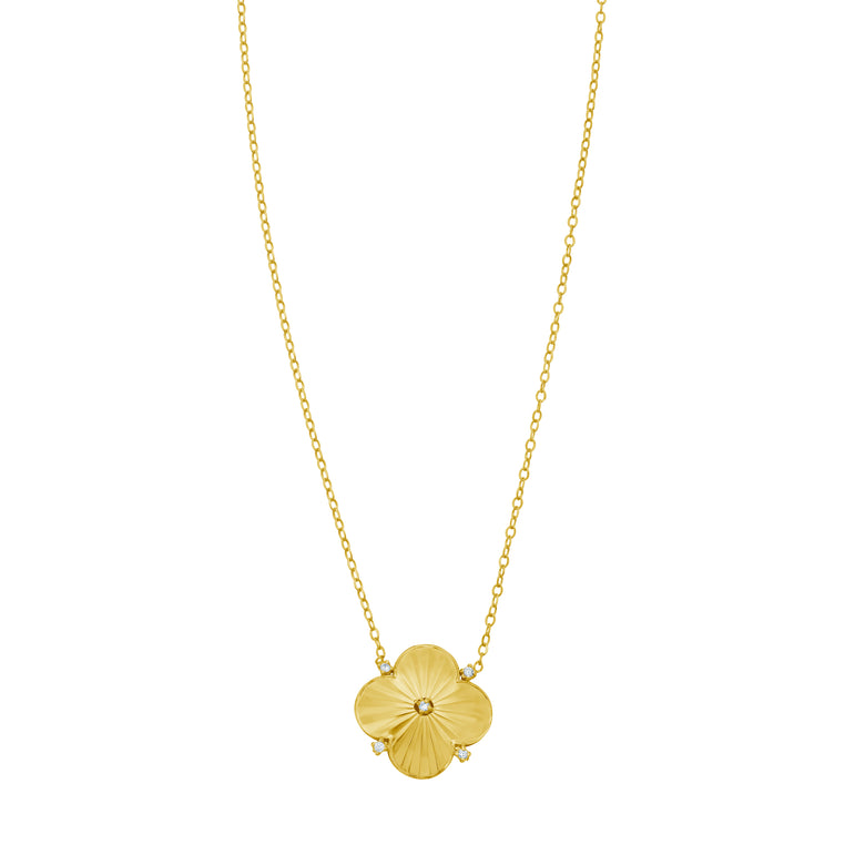 14K Diamond Clover Pendant-Yellow | Spring Ring