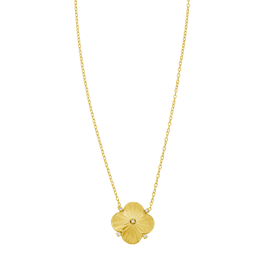 14K Diamond Clover Pendant-Yellow | Spring Ring