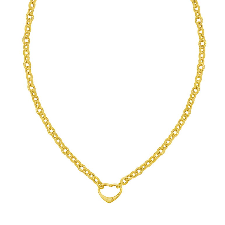 14K Heart Lock Charm Necklace-Yellow | Lobster