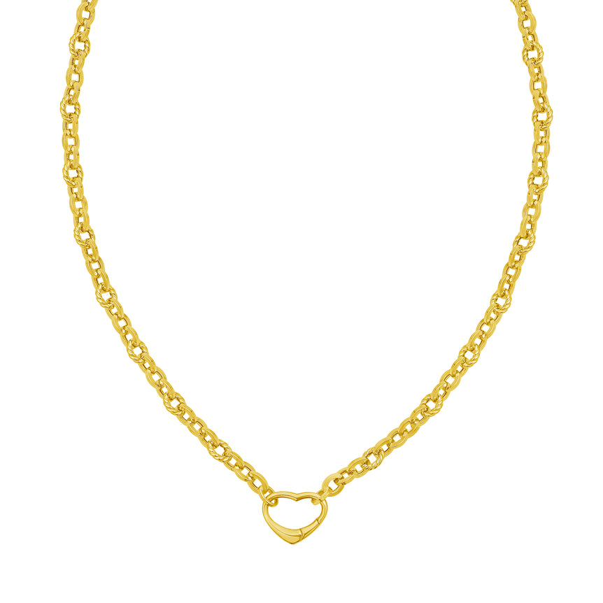 14K Heart Lock Charm Necklace-Yellow | Lobster