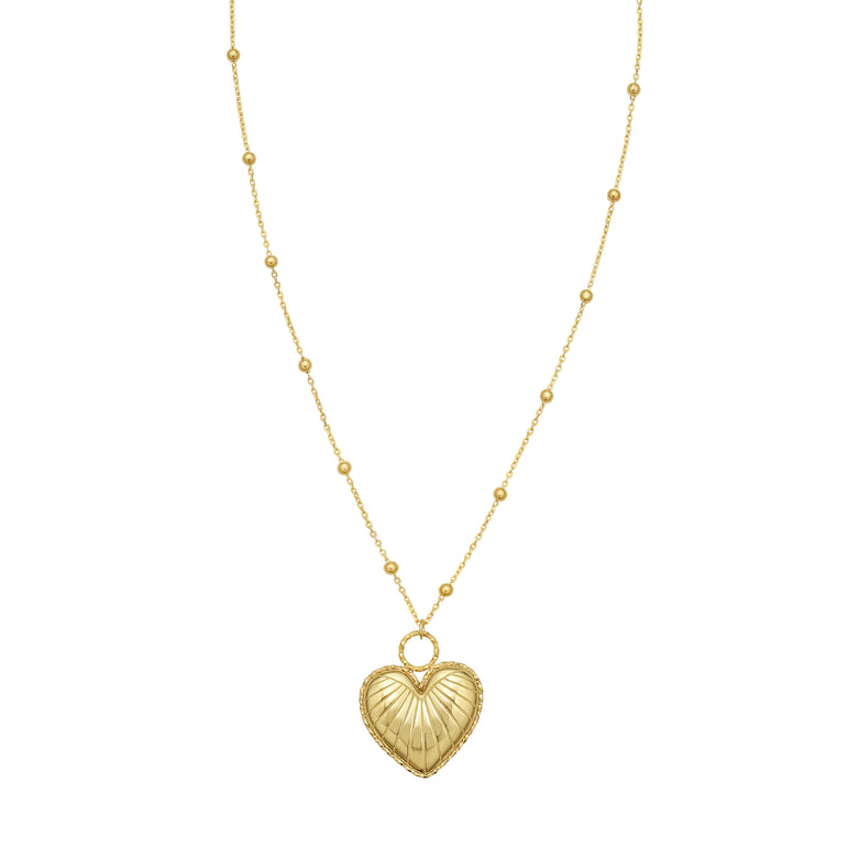 14K Vintage Puffed Heart Necklace-Yellow | Lobster