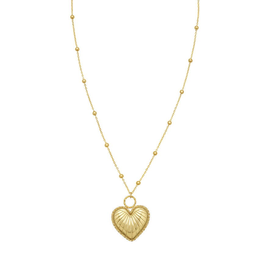 14K Vintage Puffed Heart Necklace-Yellow | Lobster