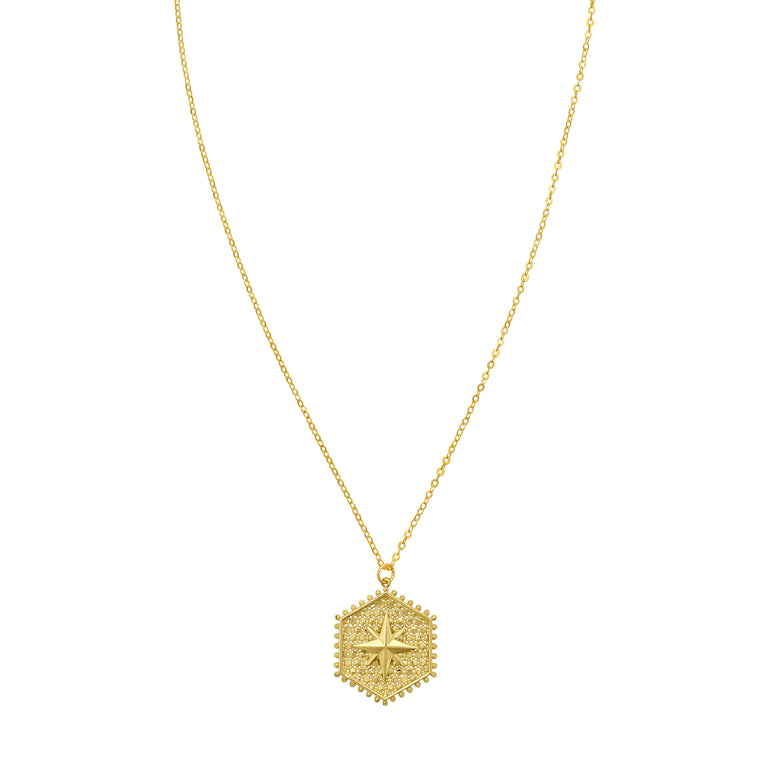 14K North Star Hexagon Necklace-Yellow | Spring Ring