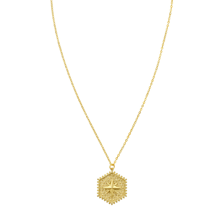 14K North Star Hexagon Necklace-Yellow | Spring Ring