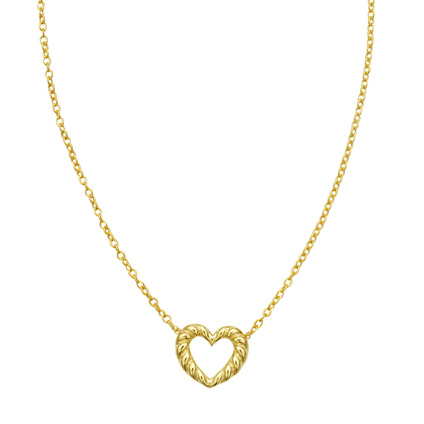 14K Braided Open Heart Necklace-Yellow | Lobster