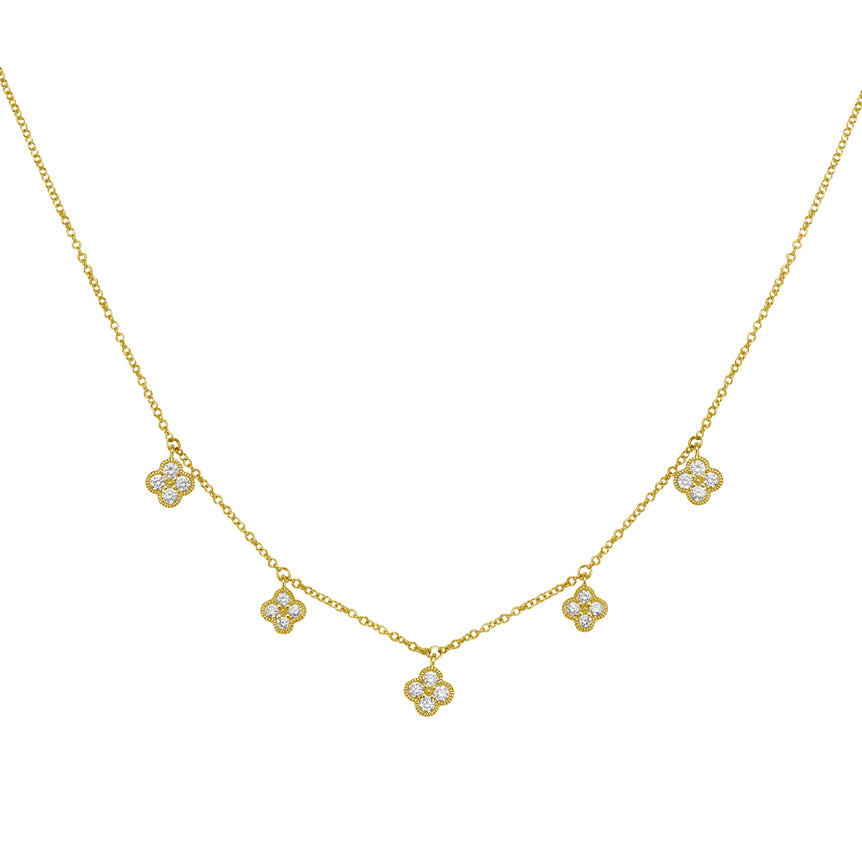 14K Diamond Flower Necklace-Yellow | Lobster