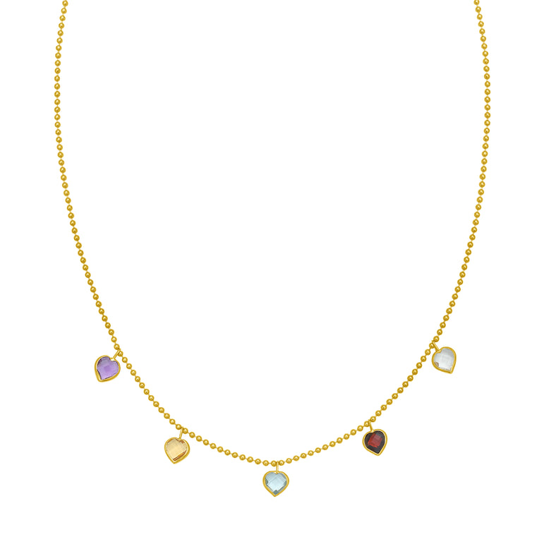 14K Gem Heart Necklace-Yellow | Lobster