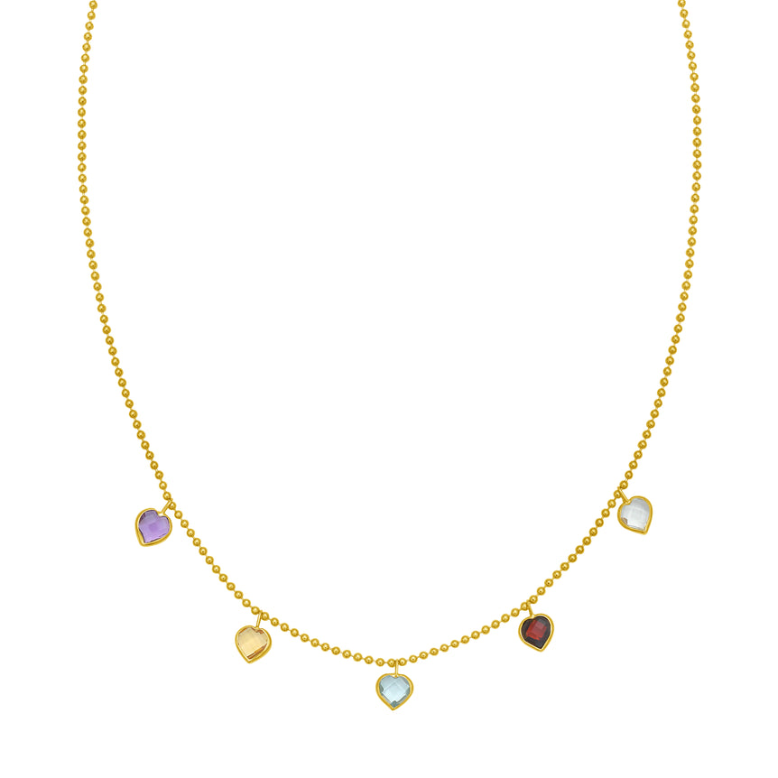 14K Gem Heart Necklace-Yellow | Lobster