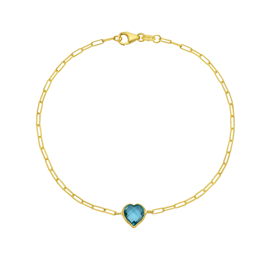 14K Blue Topaz Heart Bracelet-Yellow | Lobster