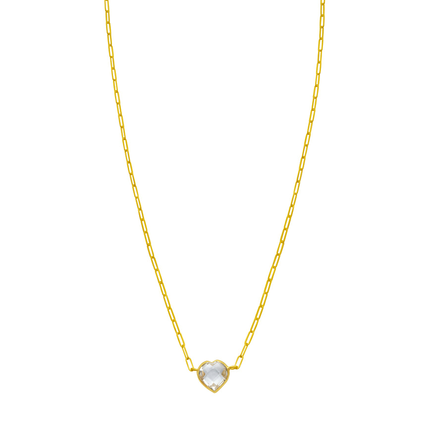 14K White Topaz Heart Necklace-Yellow | Lobster