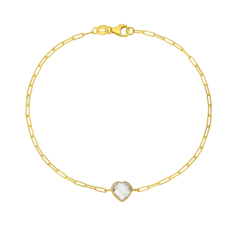 14K White Topaz Heart Bracelet-Yellow | Lobster