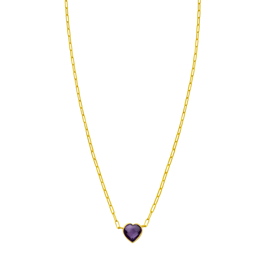 14K Amethyst Heart Necklace-Yellow | Lobster