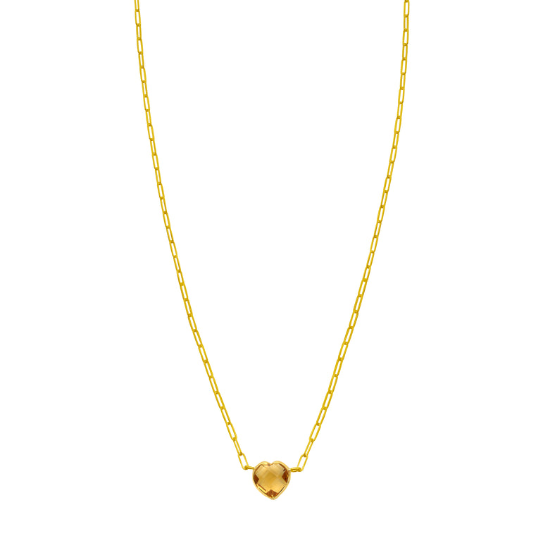 14K Citrine Heart Necklace-Yellow | Lobster