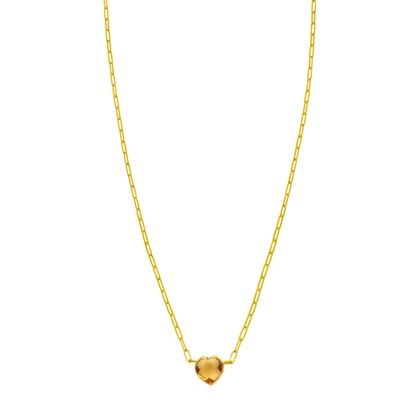 14K Citrine Heart Necklace-Yellow | Lobster