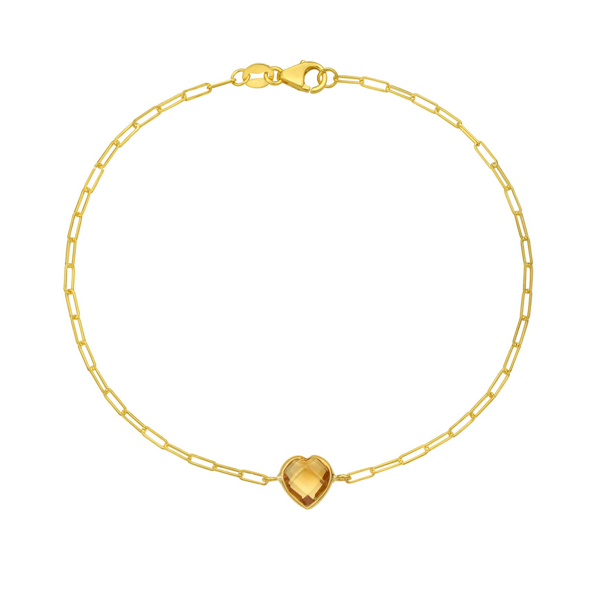 14K Citrine Heart Bracelet-Yellow | Lobster