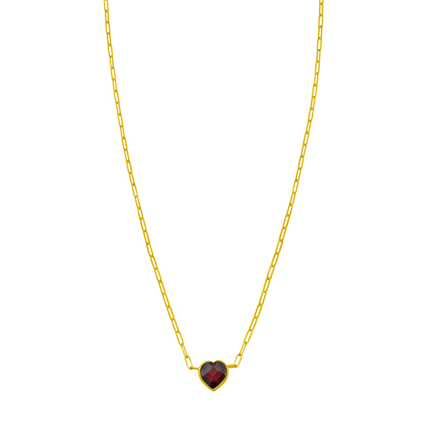 14K Garnet Heart Necklace-Yellow | Lobster