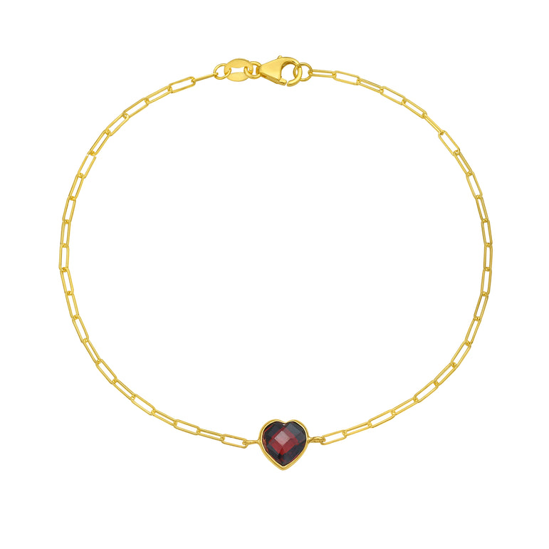 14K Garnet Heart Bracelet-Yellow | Lobster
