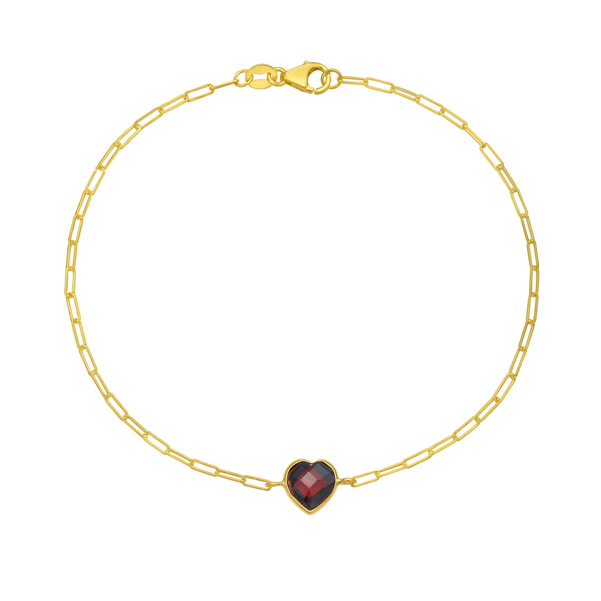 14K Garnet Heart Bracelet-Yellow | Lobster