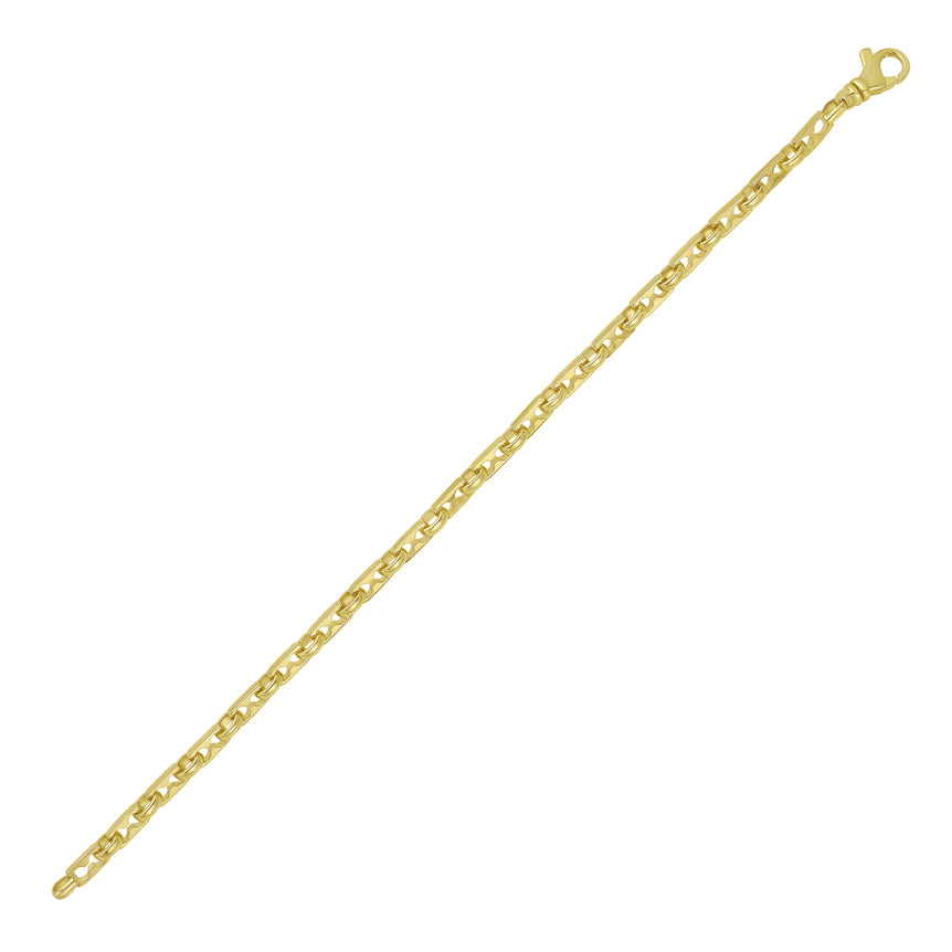 14K Gold Rectagular Railroad Link Bracelet-Yellow | Lobster