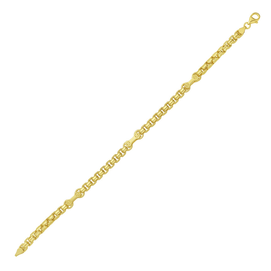 14K Gold Round Box Hardware Bracelet-Yellow | Lobster