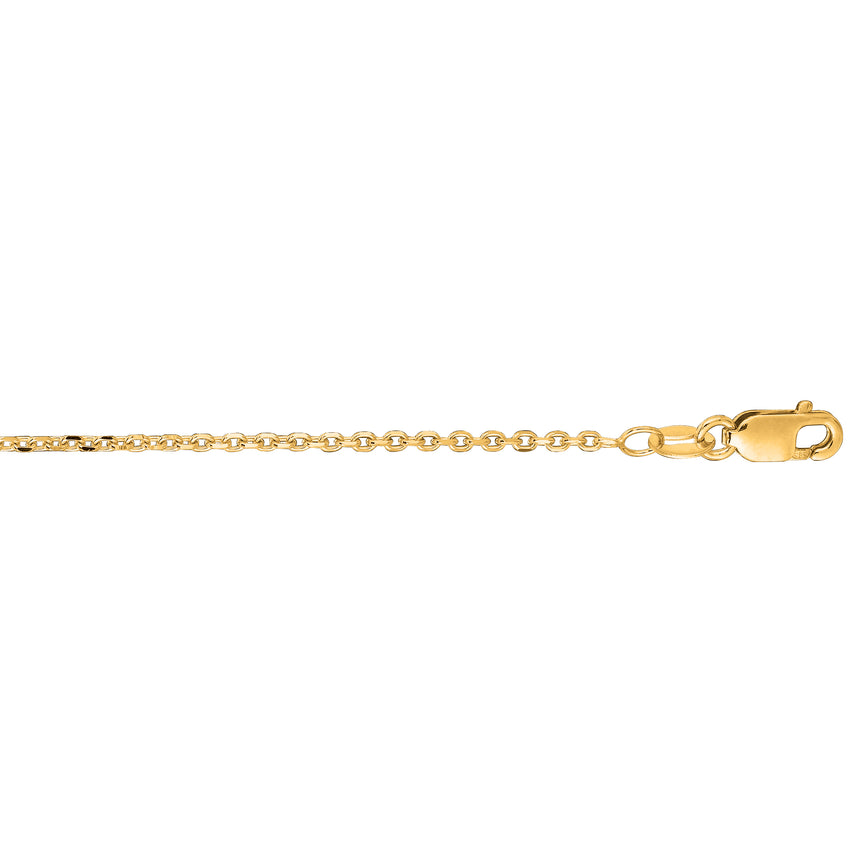 14K Gold 1.3mm Diamond Cut Cable Chain -Yellow | Lobster