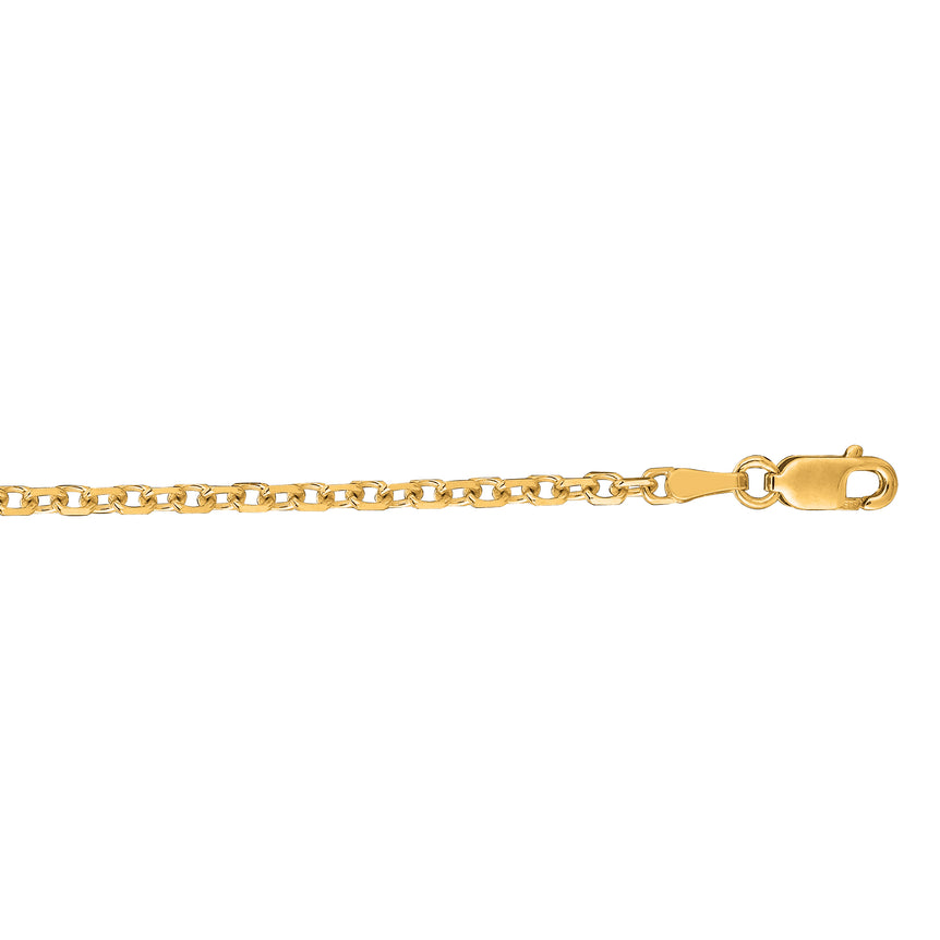 14K Gold 2.3mm Diamond Cut Cable Chain -Yellow | Lobster