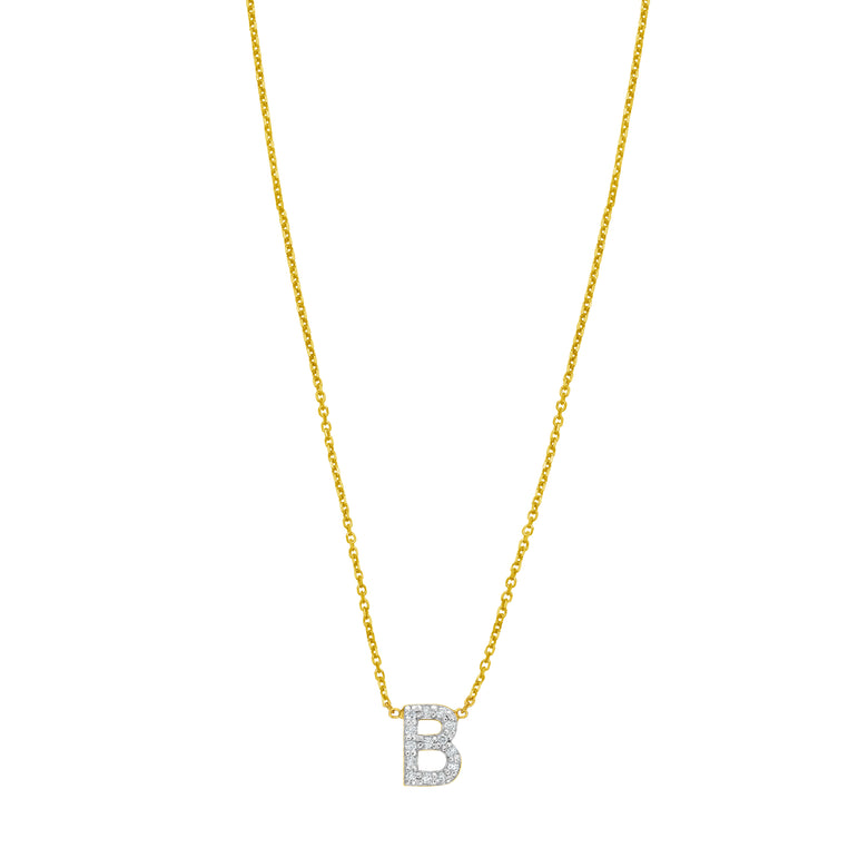 14K Mini Diamond B Initial-Yellow | Spring Ring
