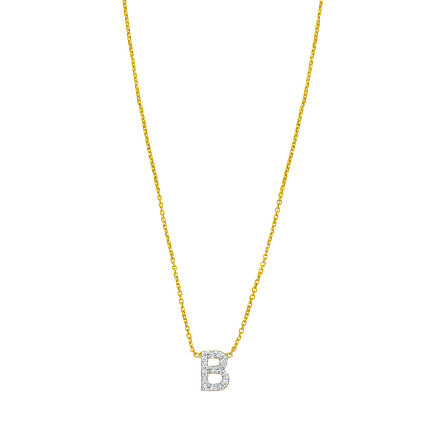 14K Mini Diamond B Initial-Yellow | Spring Ring