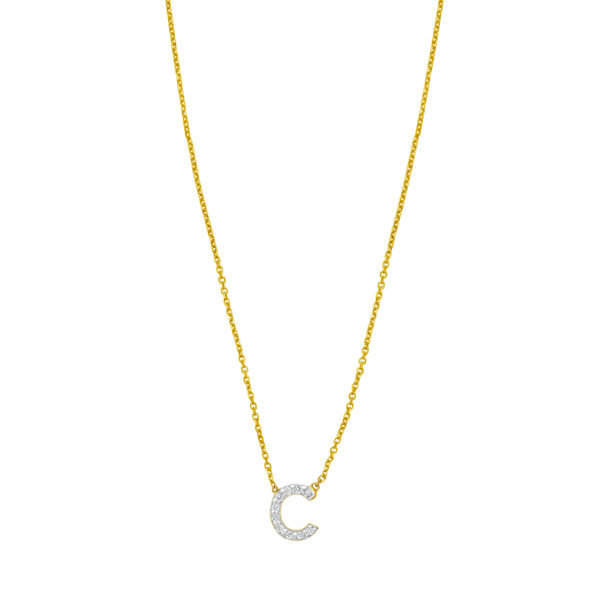 14K Mini Diamond C Initial-Yellow | Spring Ring