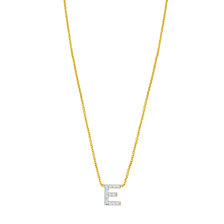 14K Mini Diamond E Initial-Yellow | Spring Ring