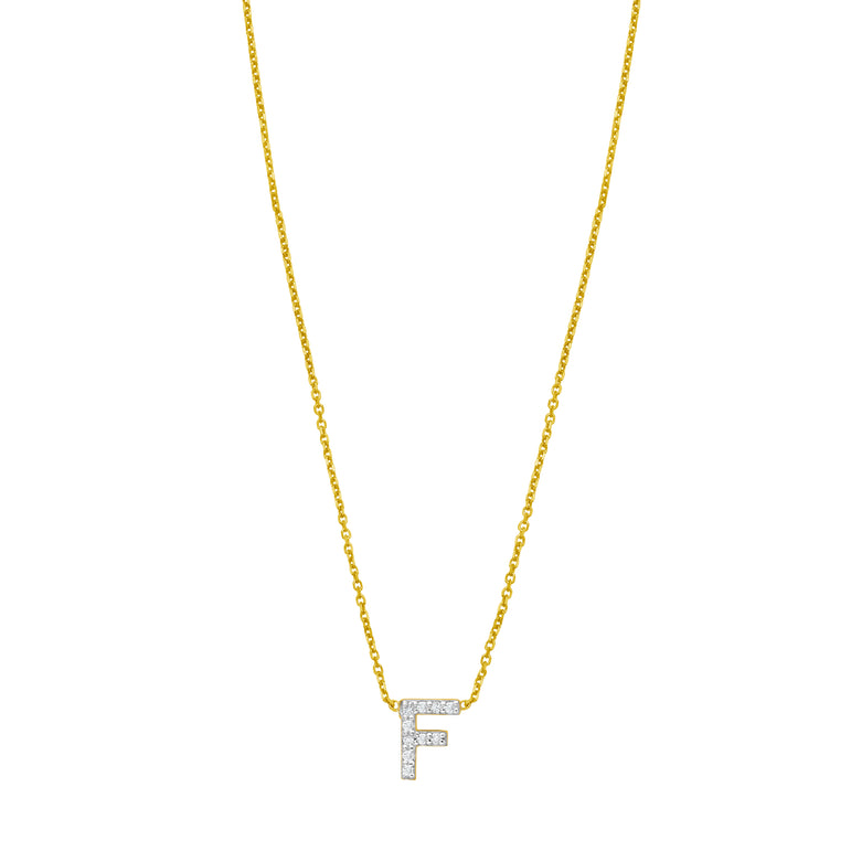 14K Mini Diamond F Initial-Yellow | Spring Ring