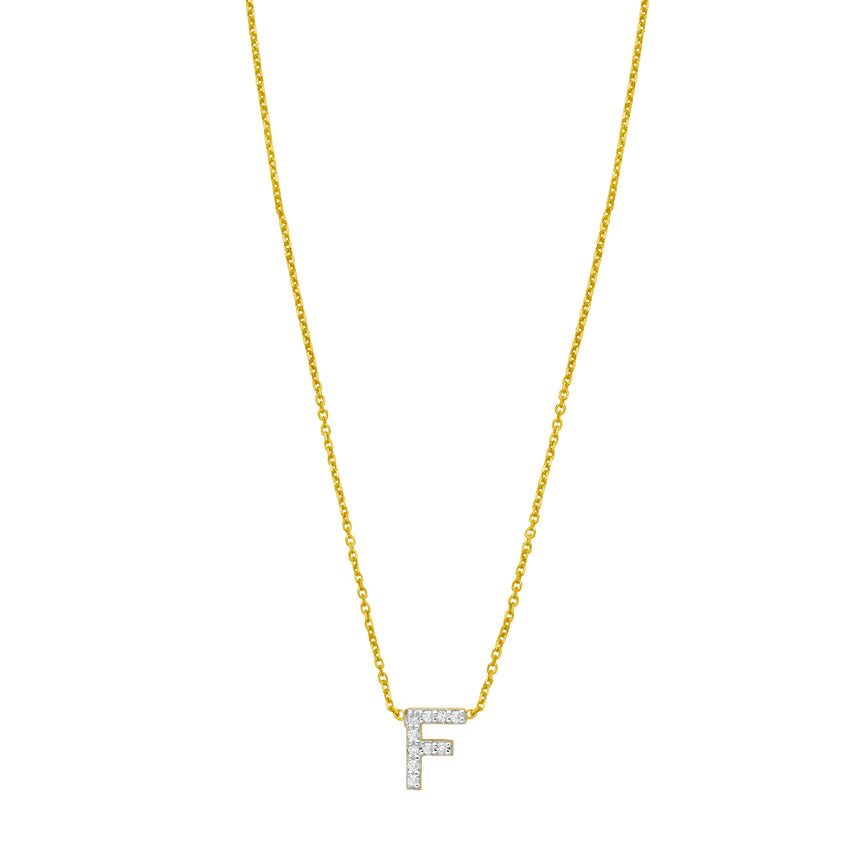 14K Mini Diamond F Initial-Yellow | Spring Ring