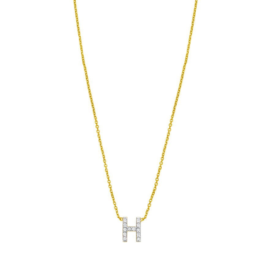 14K Mini Diamond H Initial-Yellow | Spring Ring